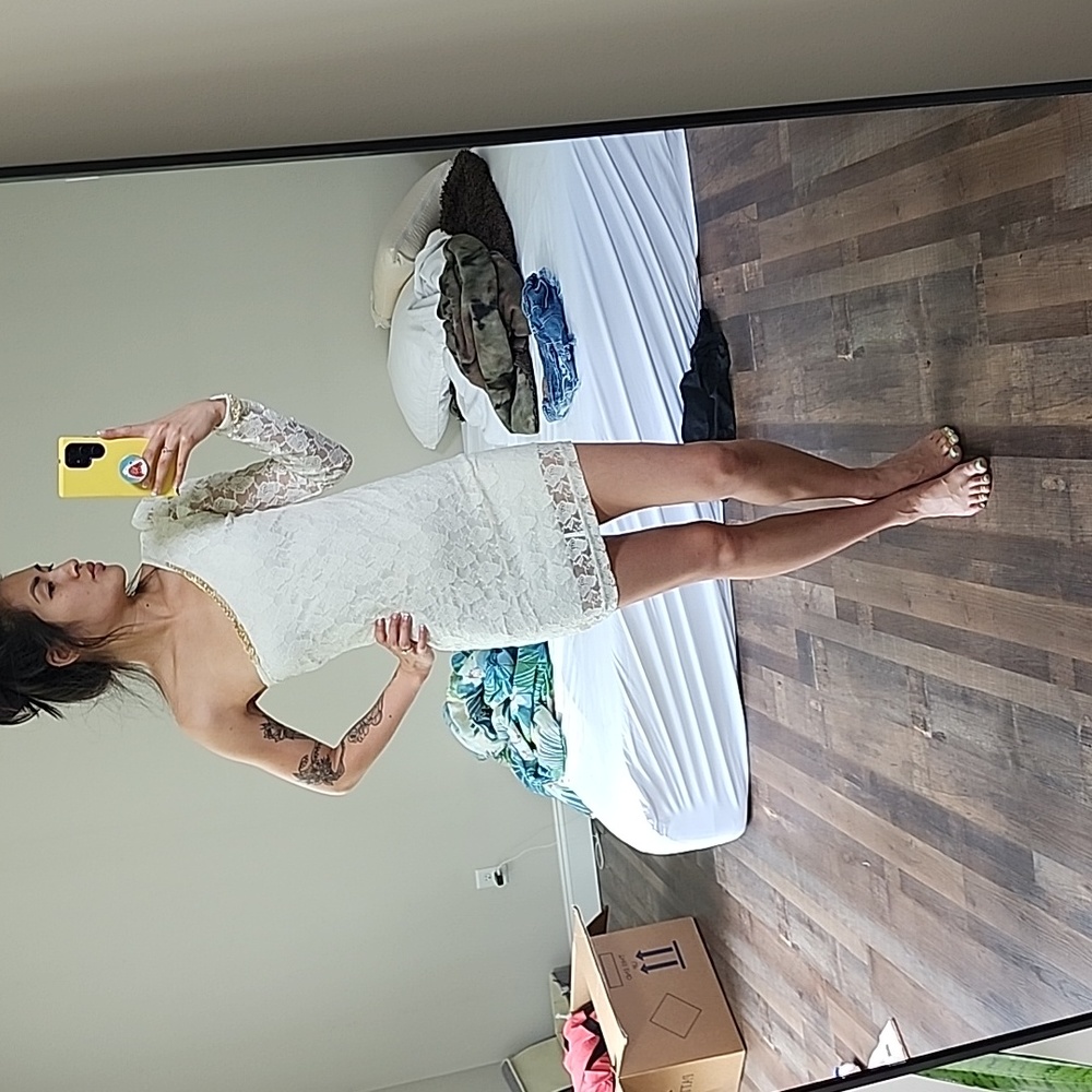 Lace gold off shoulder dress bridal bachelorette